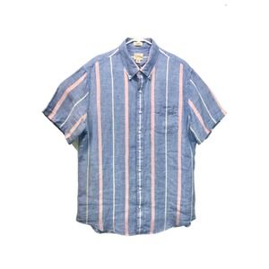 J Crew Irish Linen Shirt Mens LT Baird Mcnutt Short Sleeve Striped Preppy